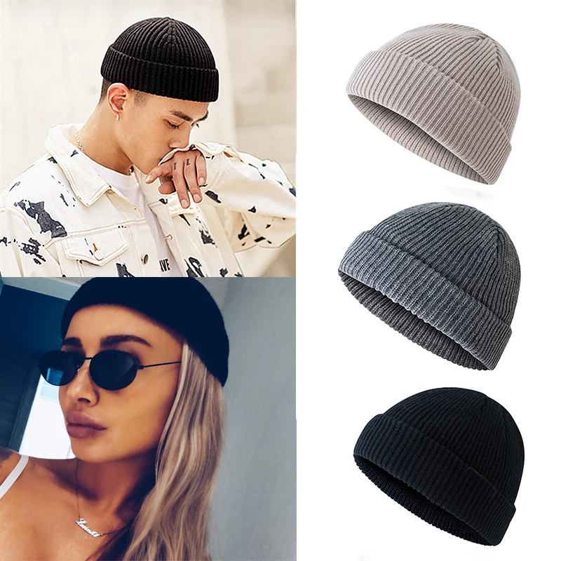 

Brimless Baggy Melon Caps Knitted Warm Women Men Beanie Fashioin Hip Hop Skullcap Solid Color Winter Caps