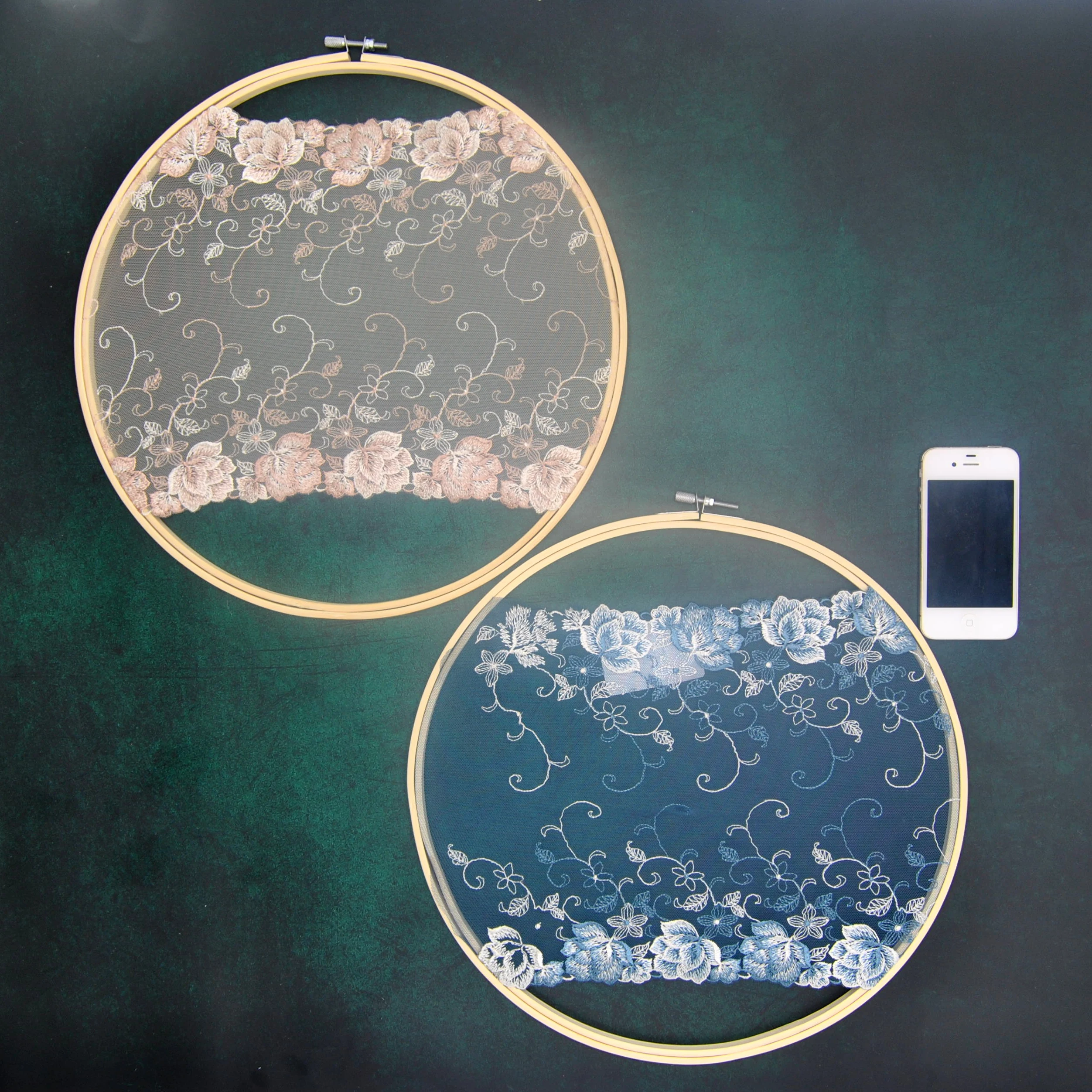 

Оригинальный дизайн, круглая бамбуковая настенная подвеска, украшение с цветочной вышивкой, двусторонняя сетчатая Кружевная Сетка №, грей...