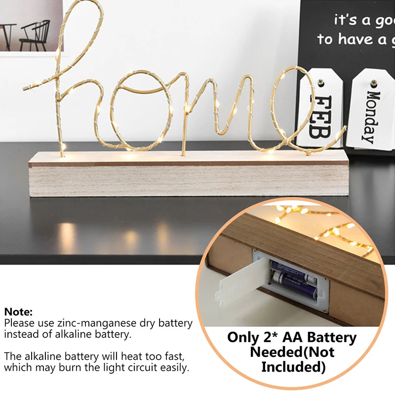 Светодиодный светильник с надписью Love Home на батарейках ночник для украшения