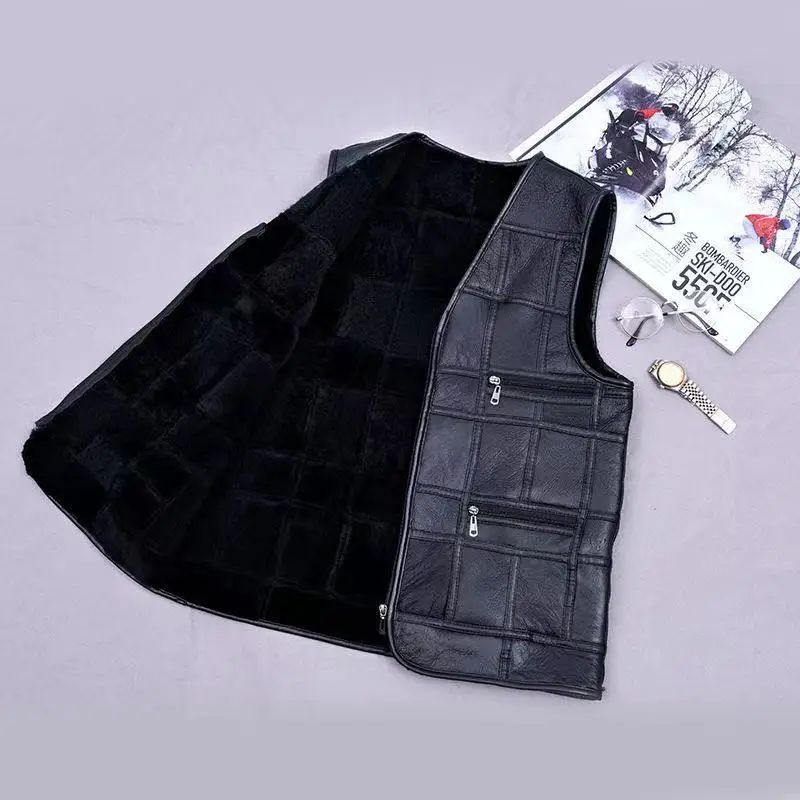 Autumn winter men vest wool fur sheepskin middle-aged and elderly vests warm