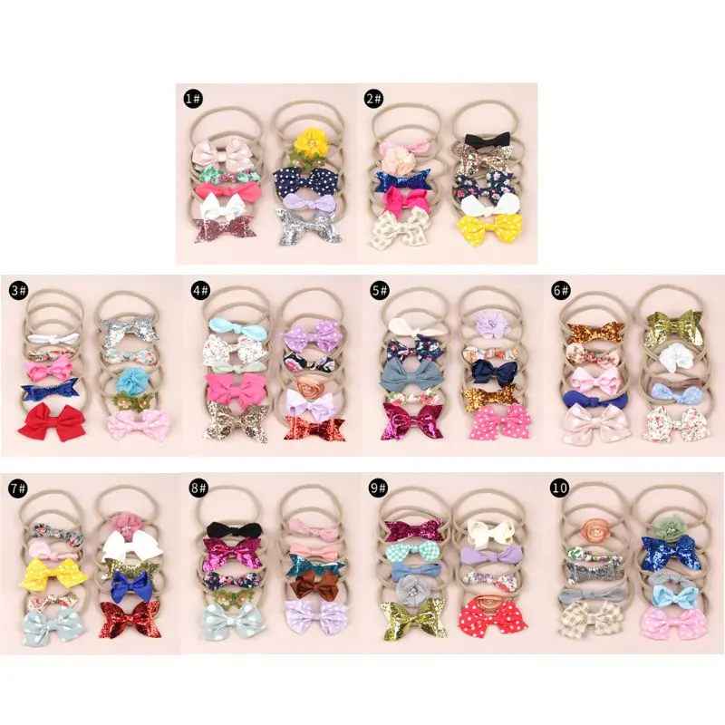 

New Baby Girls Bows Headband 10pcs/set Stretchy Nylon Headbands for Girls Cute Prints Bows Headband Set Kids Hair