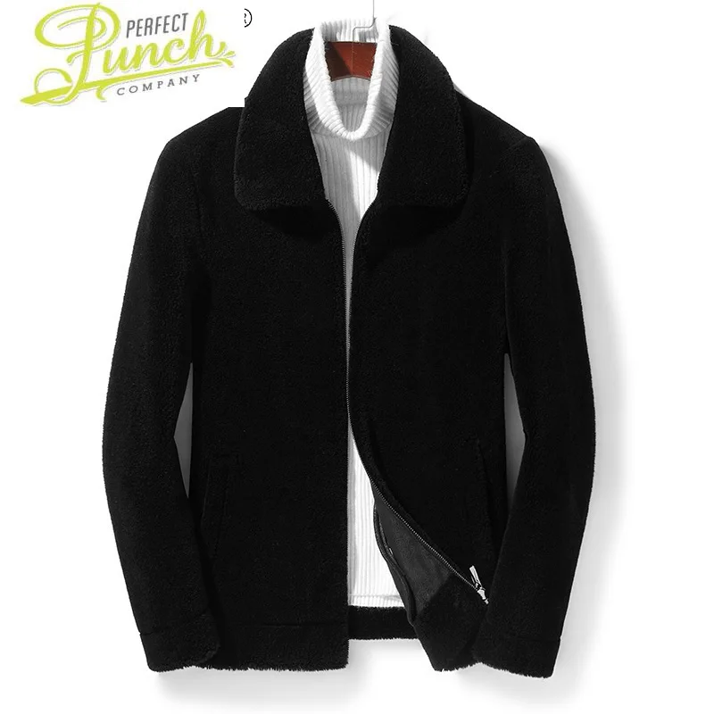 

Warm New Sheep Shearing Fur Coats Mens Short Black Wool Jacket Men's Casual Clothes Wear Both Sides Veste Homme SQQ348