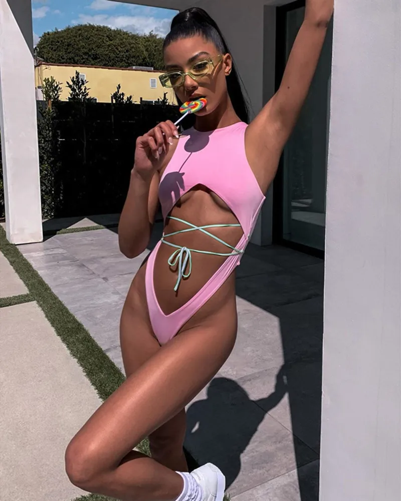 

Sexy One Shoulder One Piece Swimsuit 2020 New Backless Bandage Swimwear Bodysuit Bathing Suit Monokini