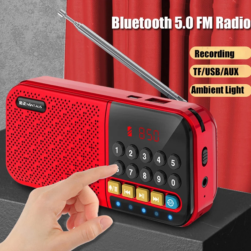 

Portable FM Radio Wireless Bluetooth Loudspeaker Recorder MP3 Music Player with LED Digital Display Support TF Card USB Play