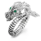 Мужское Открытое кольцо дракон, кольцо серебряного цвета в стиле панк с зелеными глазами и гиперболом