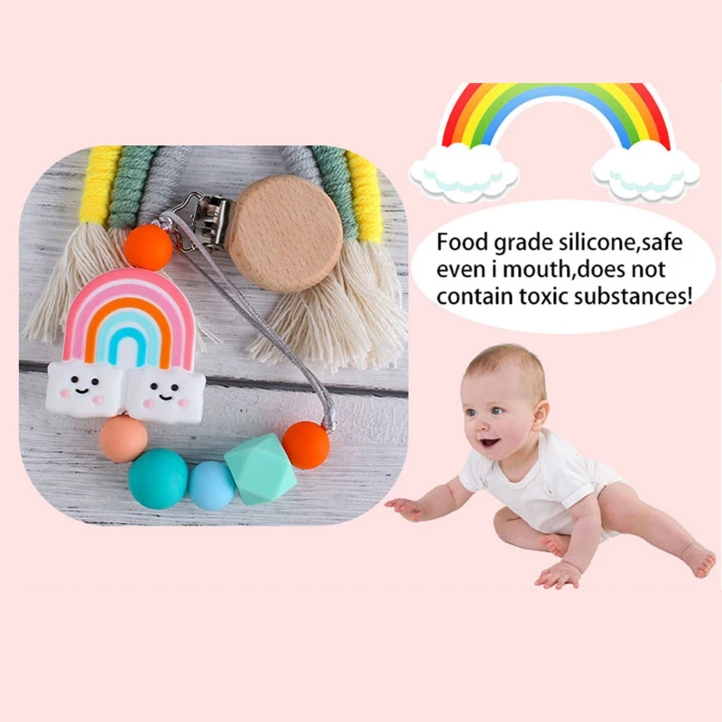 

Silicone Rainbow Beads Pacifier Clip Colorful Pacifier Chain for Baby Teething Soother Chew Toy Dummy Clips
