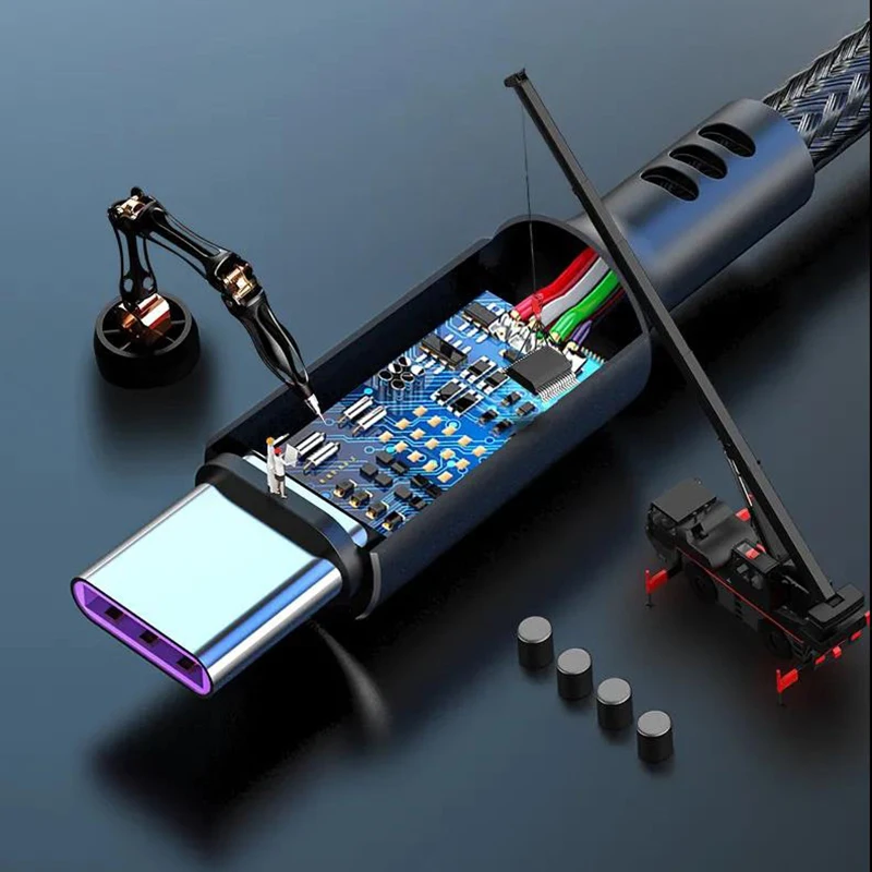 Кабель Micro USB type-C 5 А светодиодный шнур для быстрой зарядки и передачи данных Huawei