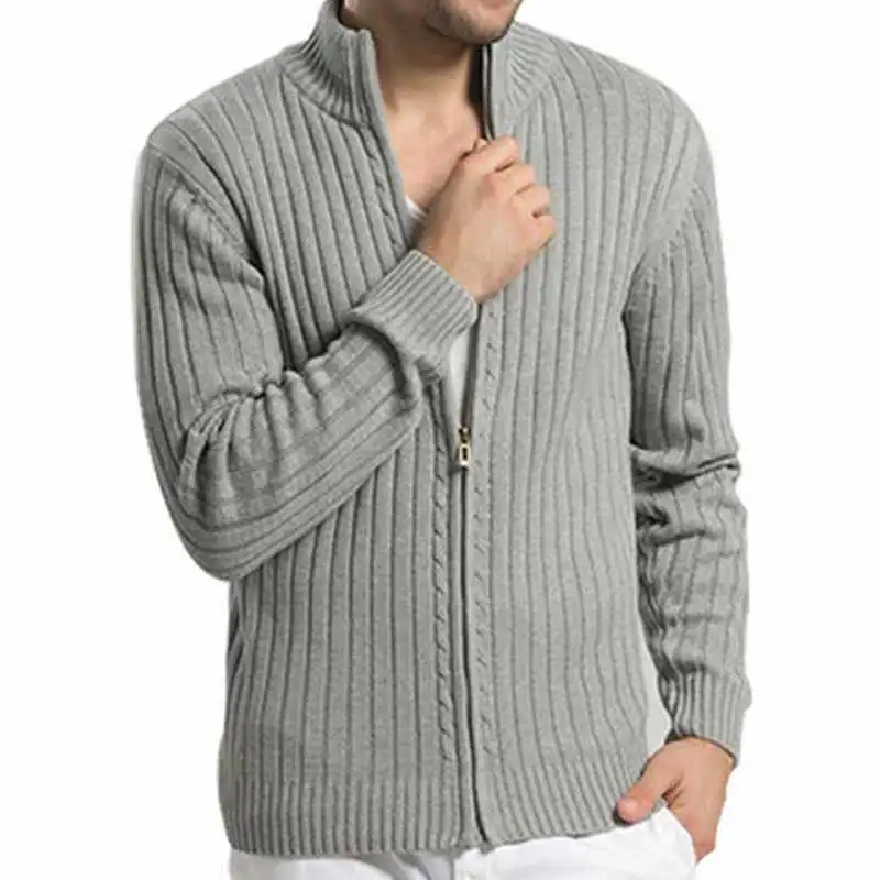 

Men's casual sweater stand collar sweater retro slim zipper cardigan