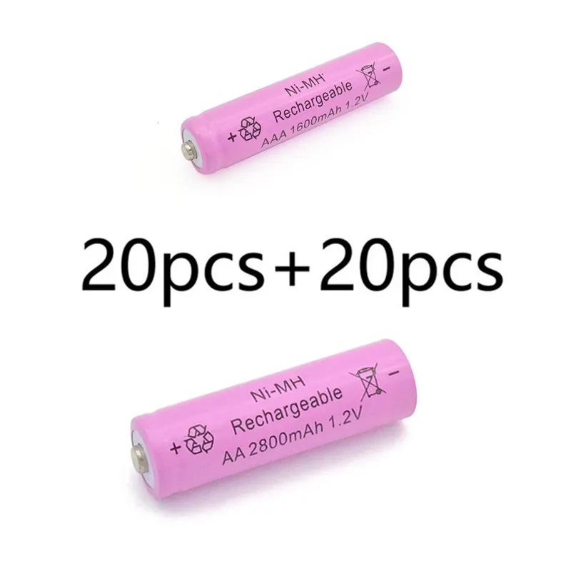 20pcs and 20pcs MJKAA 24/40 шт. AA 1,2 V 2800 мА/ч, металл-гидридных или никель Перезаряжаемые Батарея+ AAA 1,2 v 1600 мА/ч, никель-металл-гидридного Перезаряжаемые батареи - Цвет: 20pcs and 20pcs