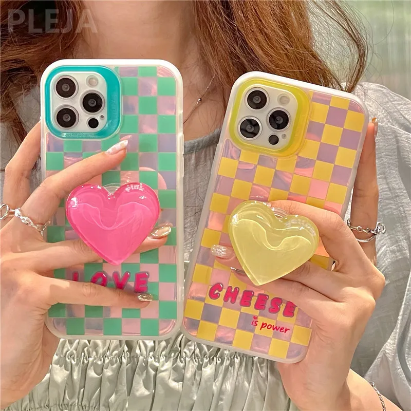 Модные чехлы с лазерной сеткой милый чехол для телефона сердечками iPhone 13 11 12 Pro Max