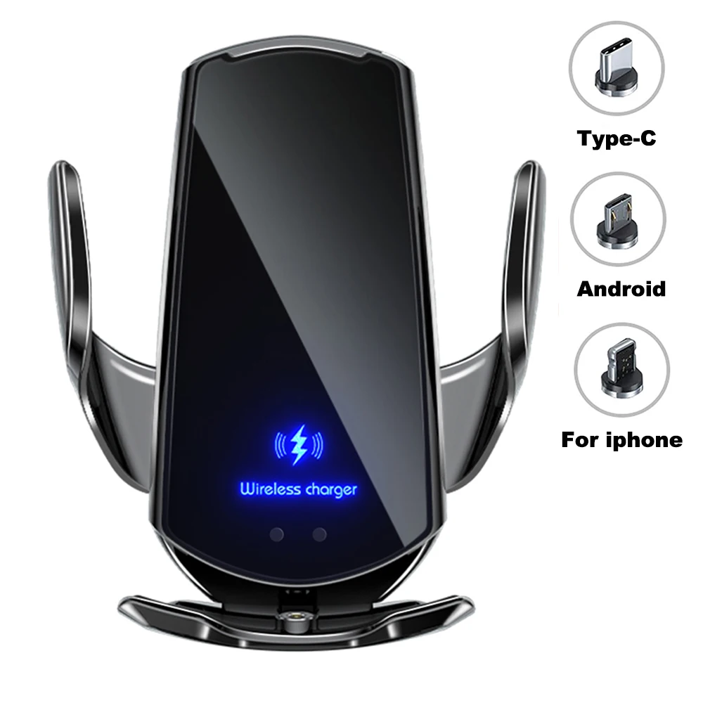 

15W Car Wireless Charger for iPhone 12 11 XS XR X 8 Samsung S20 S10 Phone Stand Magnetic USB Infrared Sensor Alloy Phone Holder