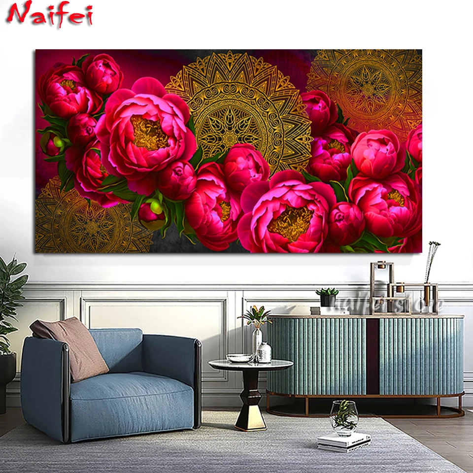 

Diamond Painting Full Square Golden Mandala Red Rose Flower Picture Of Rhinestones Diamond Embroidery Cross Stitch Home Decor