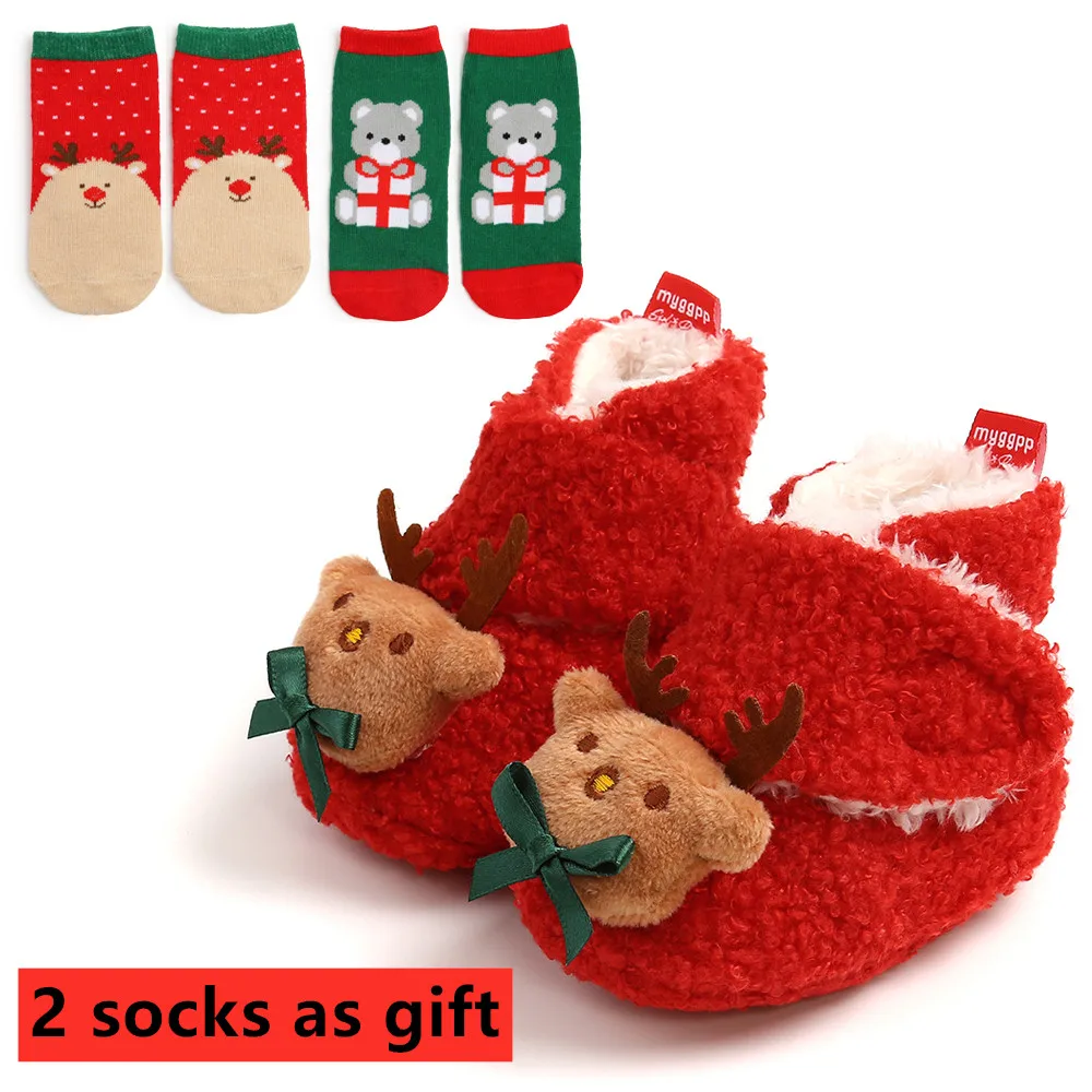 Рождественская Детская зимняя обувь для девочек мальчиков зимние теплые мягкие