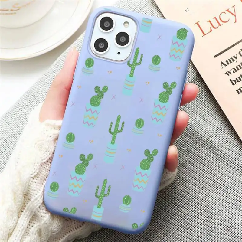 

Cactus plant pattern Phone Case Candy Color for iPhone 6 7 8 11 12 s mini pro X XS XR MAX Plus