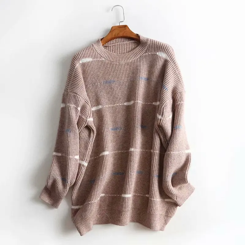 TMODA 2021 Za Autumn Winter Loose Casual Sweater Patch Work Pull Femme Knitted Pullover Long Sleeve Top Women | Женская одежда