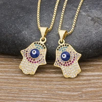 aibef boho hamsa hand rainbow evil eye charm necklace men women fashion cz gold chain necklace for female couples jewelry gift
