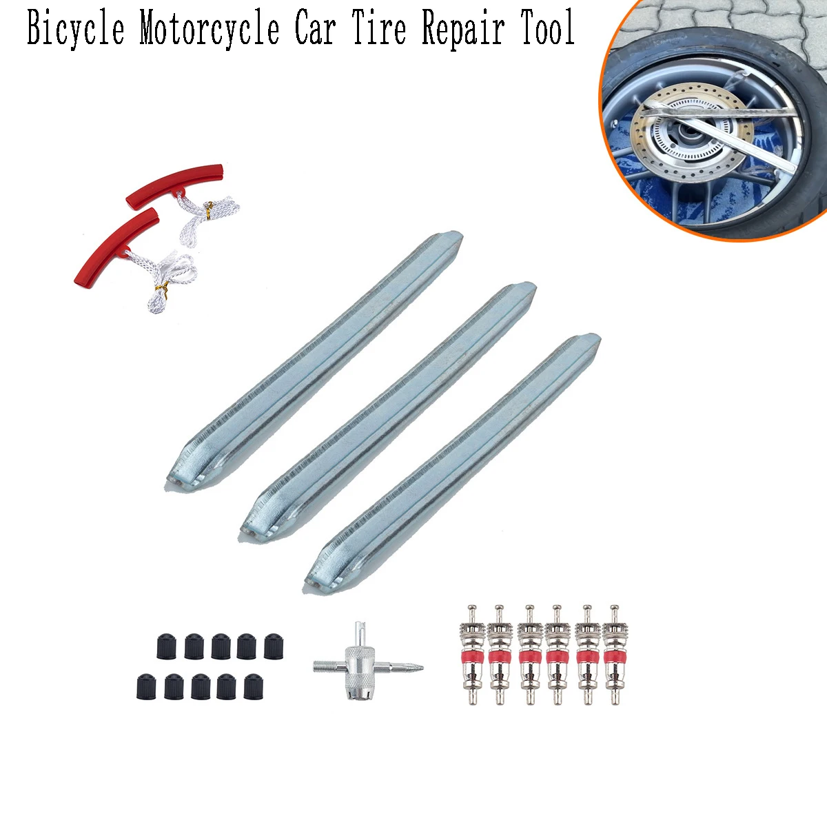 

MotorcycleBikeTireReplacement Rod Car Spoon Tire Kit Replacement Rod Tool Valve Core Rim Protector Professional Tire Repair Tool