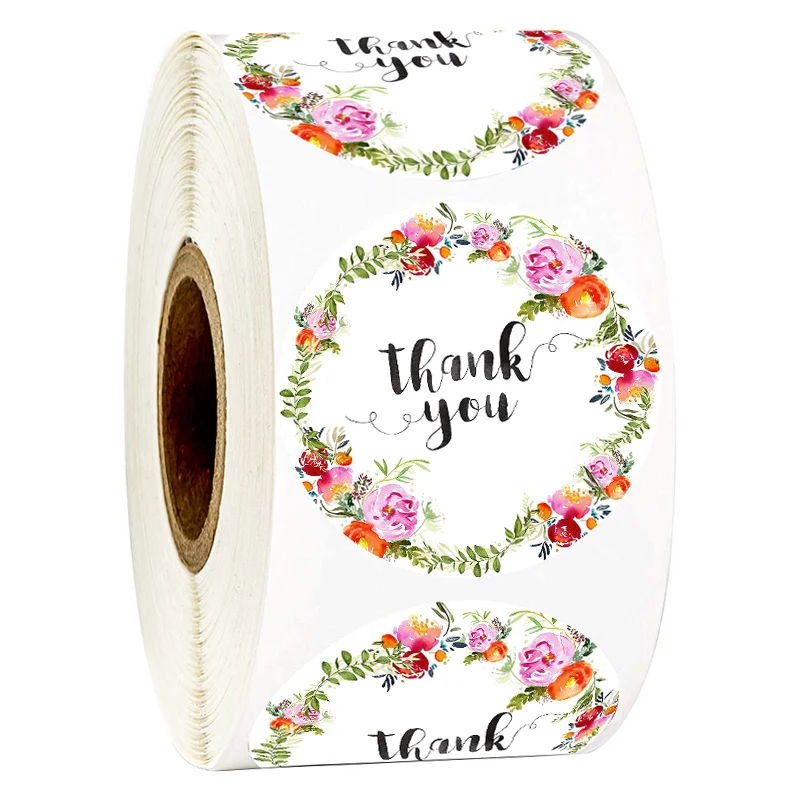 

Floral Thank You Sticker 500 pcs per roll 1inch Thank You Adhesive Label scrapbooking for envelope seal stationery sticker