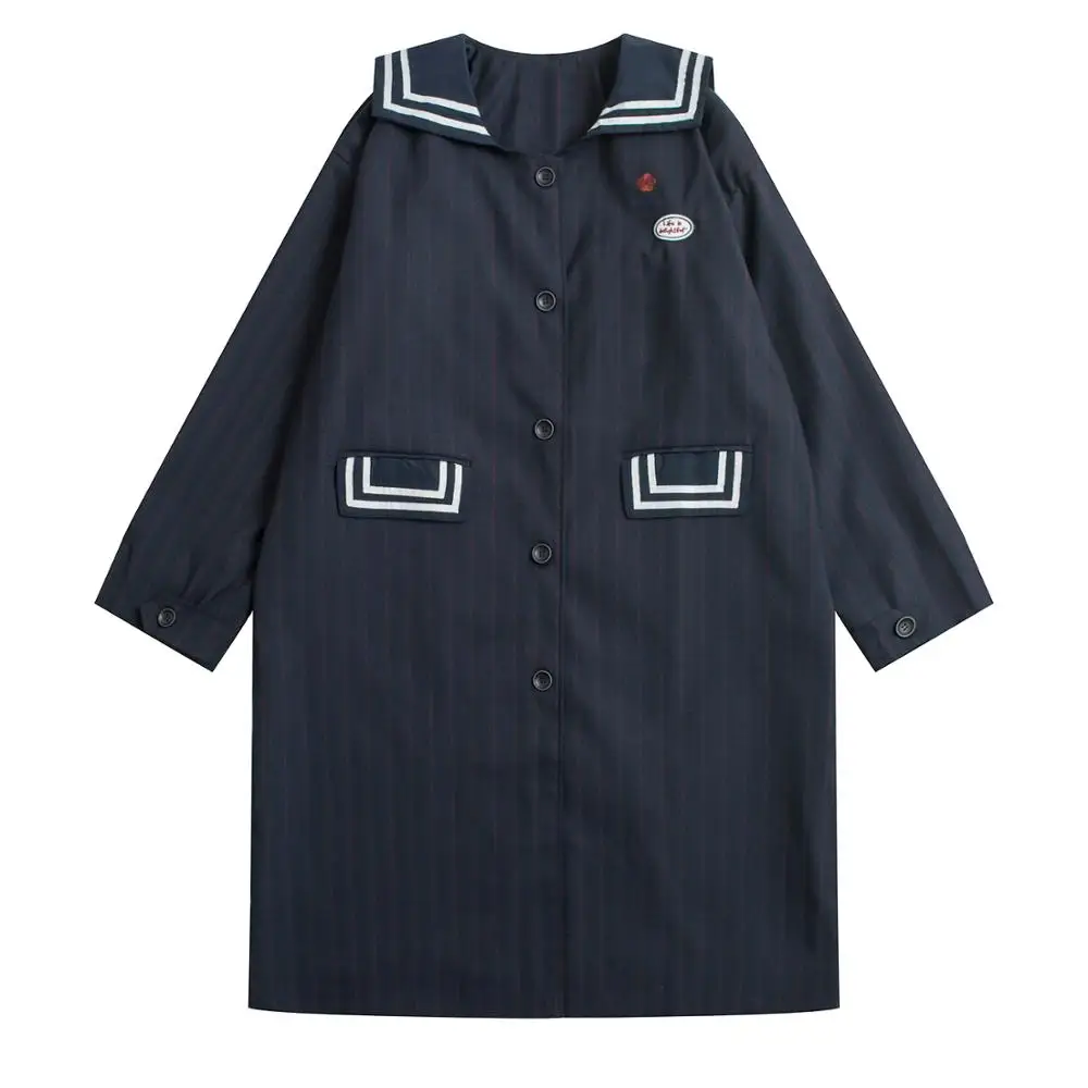 Женская Повседневная ветровка с матросским воротником темно-синий плащ в