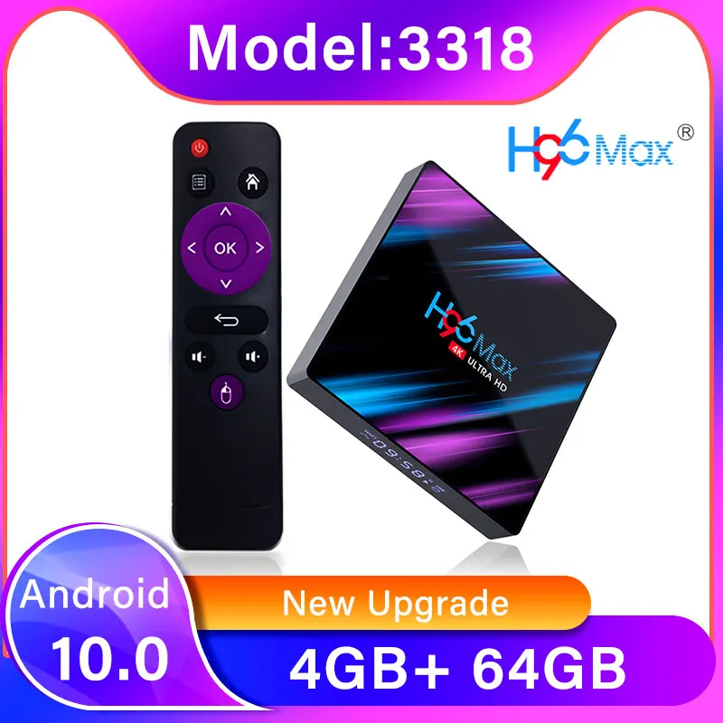 

Приставка Смарт-ТВ H96 MAX RK3318, 4 + 64/4/32 ГБ, Android 9,0