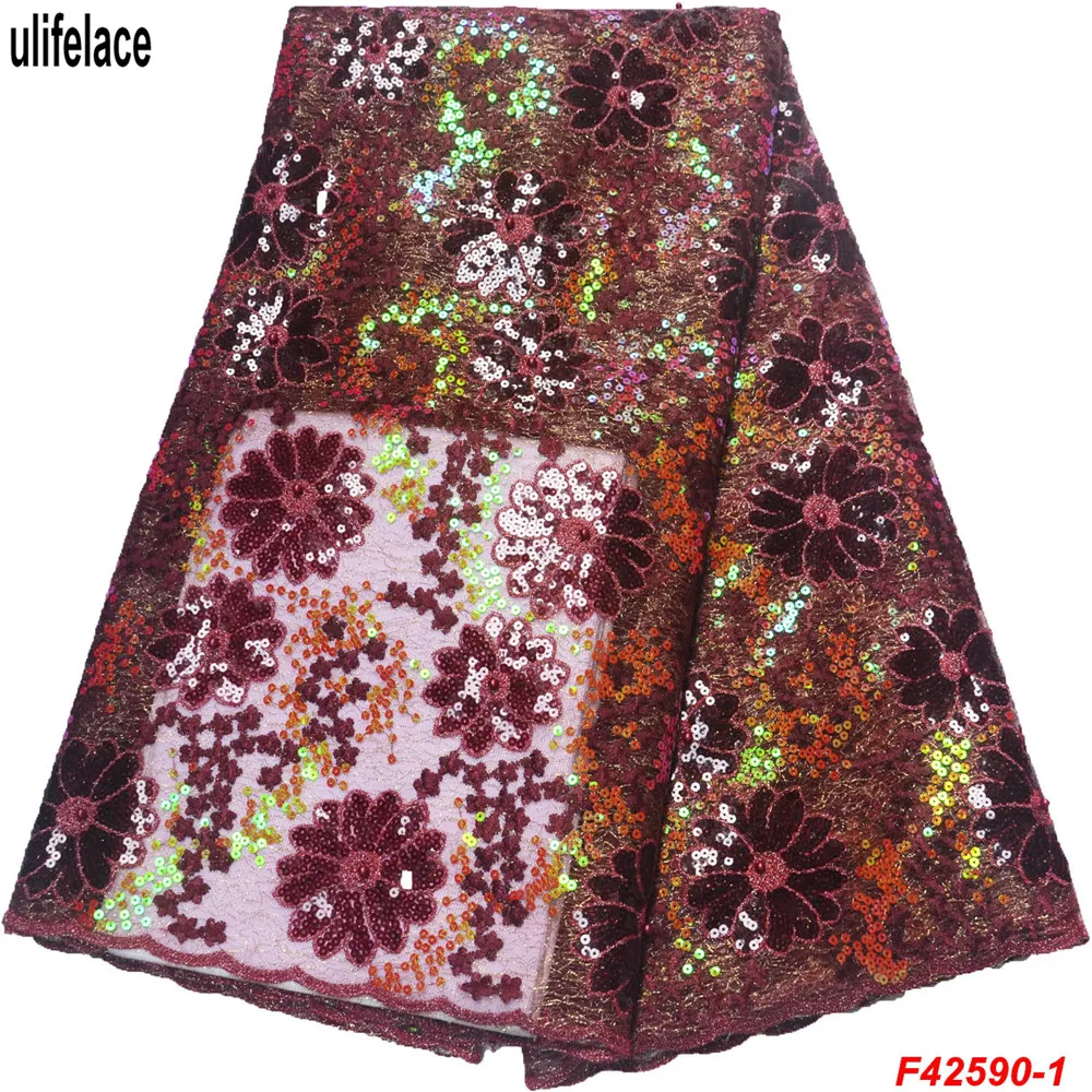 

French Mesh Lace Fabrics Burnt orange African French Lace With Sequins fabric Embroidery Nigerian Wedding Party dress F4-2590