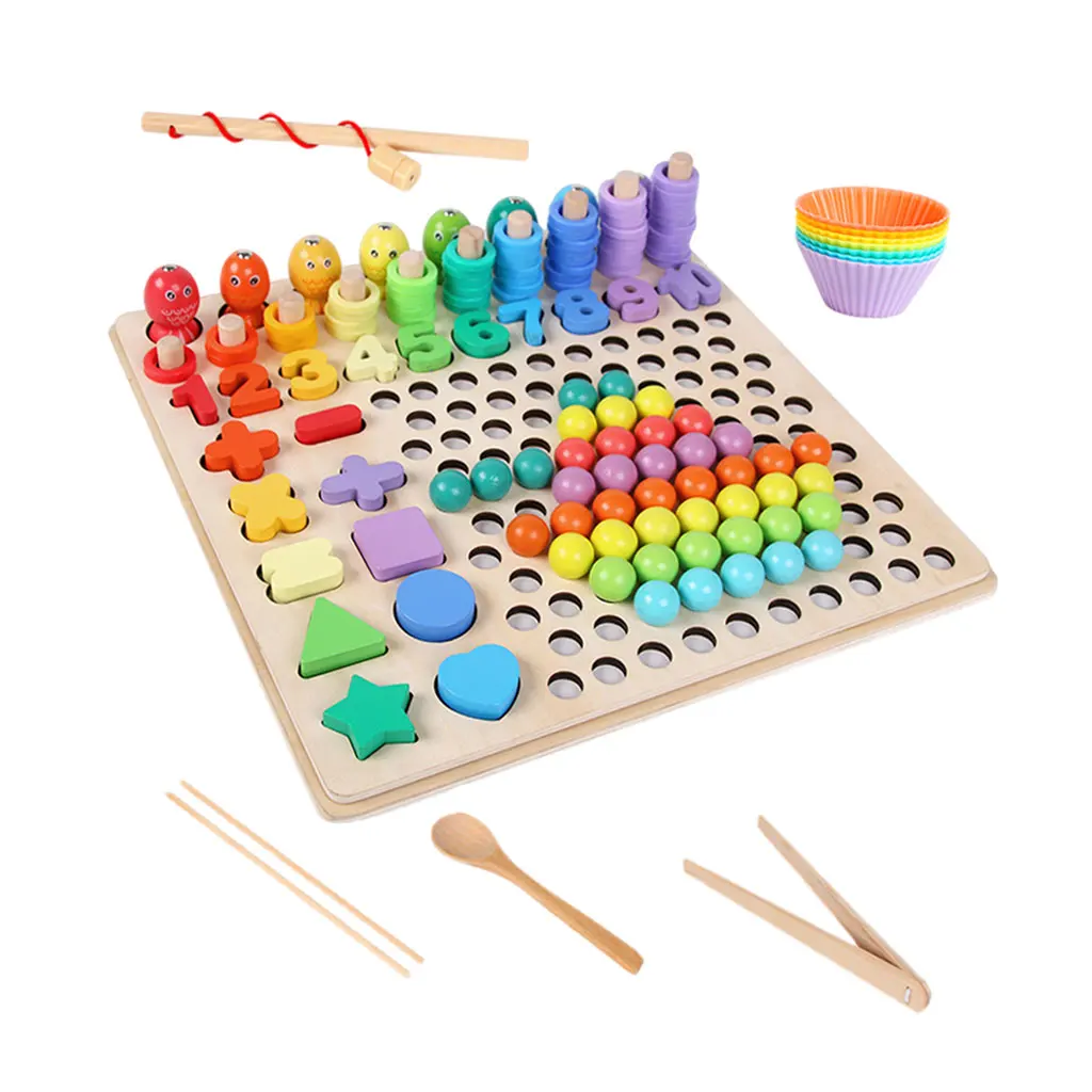 Children Multifunction Clip Beads Games Wooden Toys Memory Chess Early Learning Toys for Kids Children Toddlers