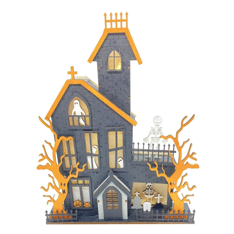 

Halloween Table Decorations Wooden Haunted House Ghost Table Centerpieces Sign with LED Light for Home Kitchen