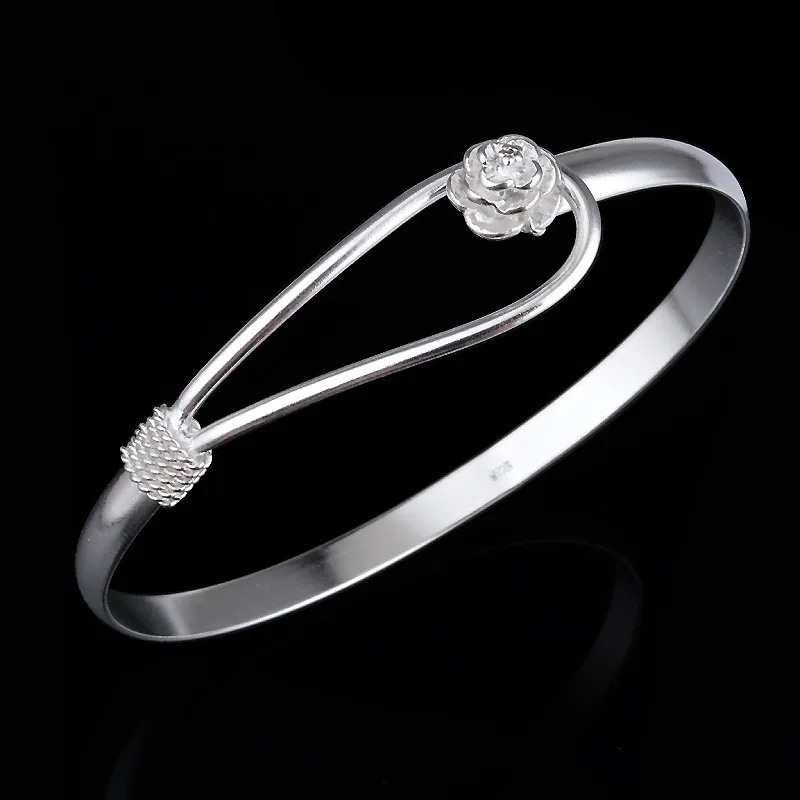 Корейский модный романтичный посеребренный Браслет-манжета с розовыми цветками