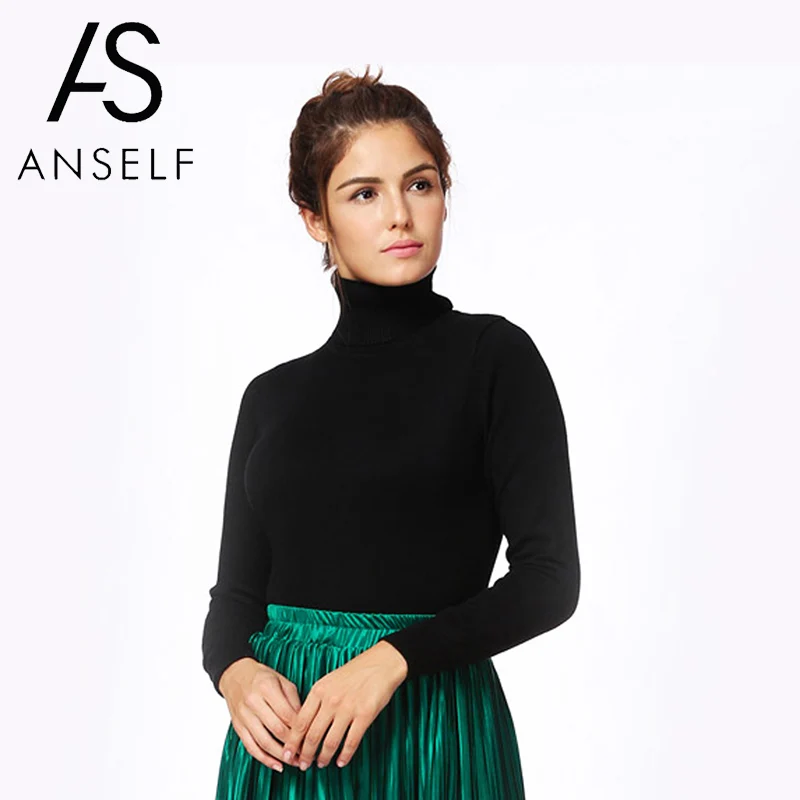 Женский вязаный свитер в рубчик Anself повседневный облегающий с высоким