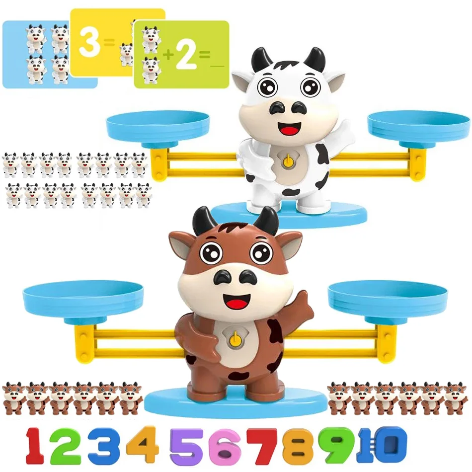 Balança de Matemática para Gado Jogo de Tabuleiro Brinquedos de Equilíbrio Educacional Escala Montessori Números Pré-escolares