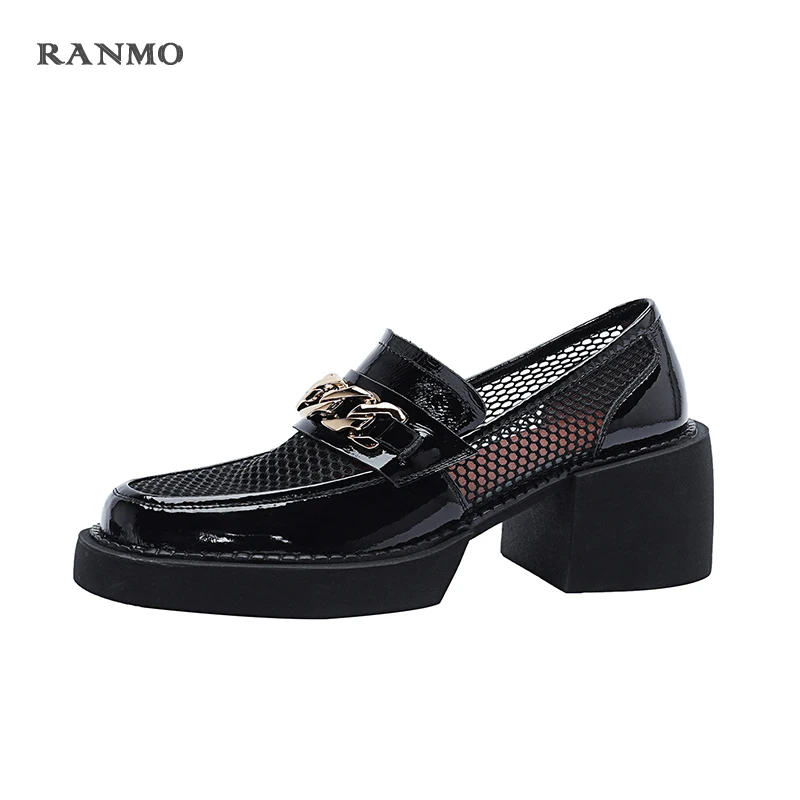 

Round Toe Shoes Woman Platform Chunky Heels Ankle Boots Female Genuine Leather 2021 New Summer Spring Working Basic Summer Pumps