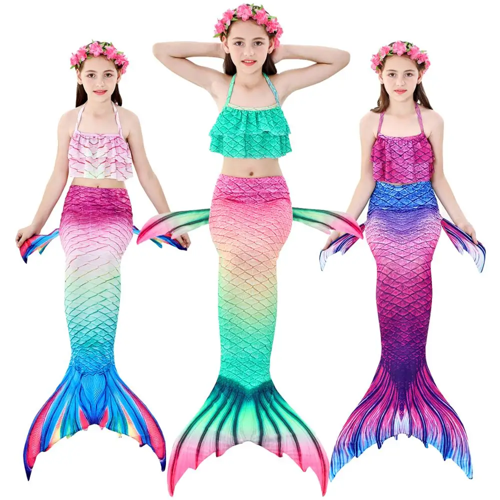 Детские хвосты маленькой русалки для девочек с плавником купальник бикини