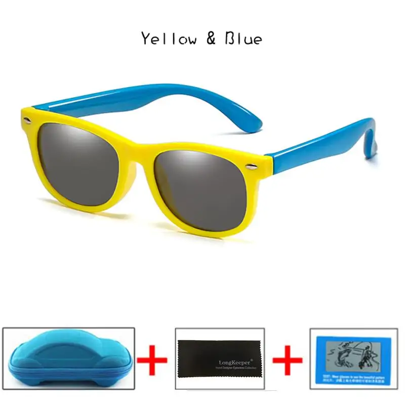 Yellow Blue Поляризационные детские солнцезащитные очки longkeader для мальчиков и девочек, небьющиеся Защитные солнцезащитные очки TR90 UV400 очки с коробками - Цвет линз: Yellow Blue