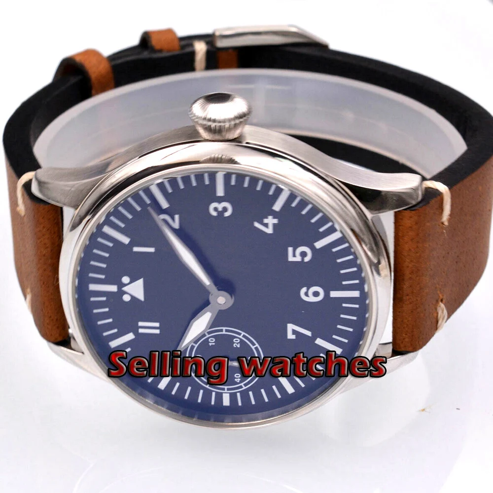 44 мм Corgeut черный стерильный циферблат зеленый светящийся 6497 Рука обмотки Мужские