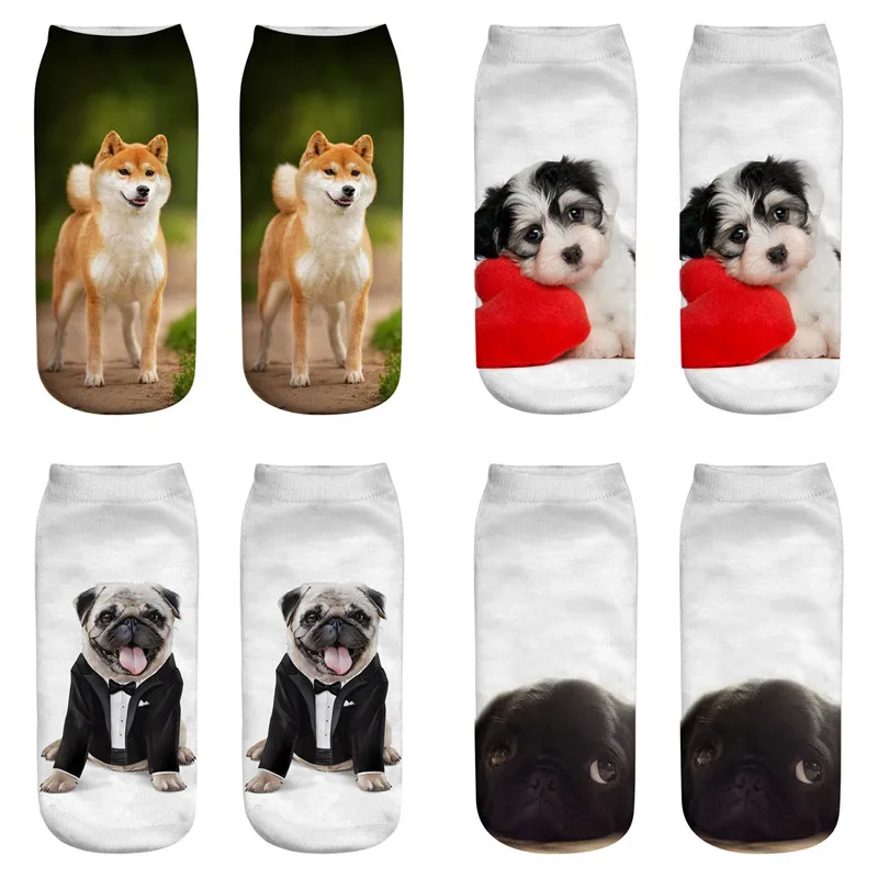 Осенне зимние носки с 3D принтом милой собаки женские забавные эластичные милыми