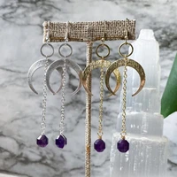 purple crystalsilver plated or gold plated crescent moon dangle earrings celestial witchy crystal jewelry