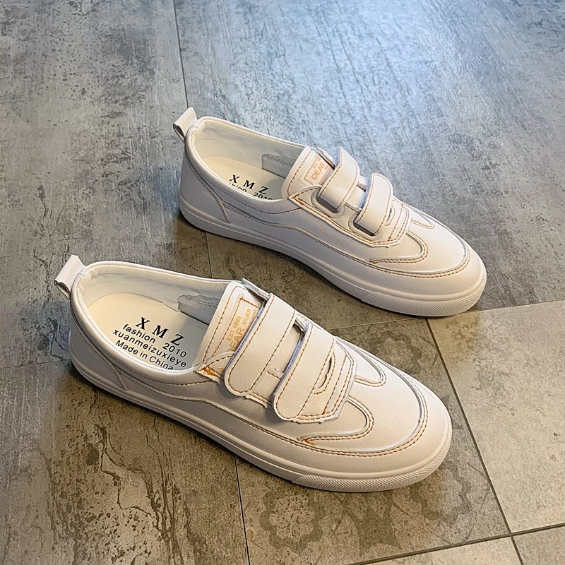 

MIYEDA White Low Heel Hook$Loop Spring Sneakers Female Leisure Vulcanize Comfort Board Shoes Women PU Leather Shoes