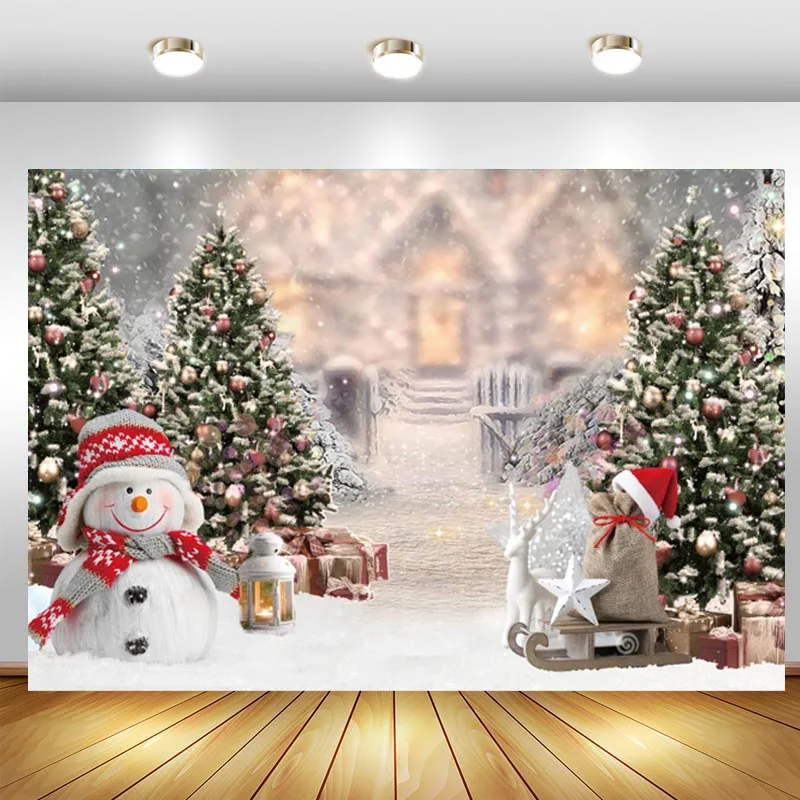 

Merry Christmas Backdrop Snowman Pine Tree Snowflake Xmas Party Photography Background Portrait Photobooth Photo Studio Props