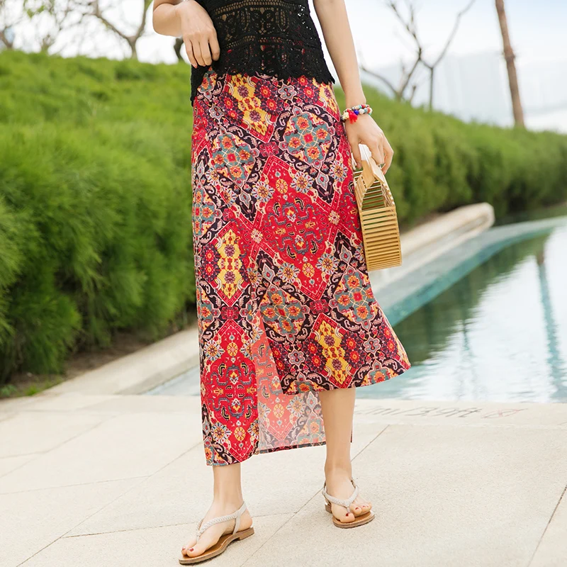 Женское пляжное платье в богемном стиле летнее асимметричное национальном | Юбки