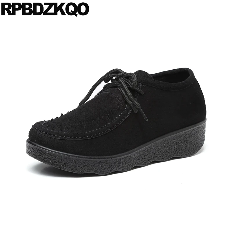 Женские замшевые туфли на платформе толстая подошва Creepers Old Peking Cloth прогулочная