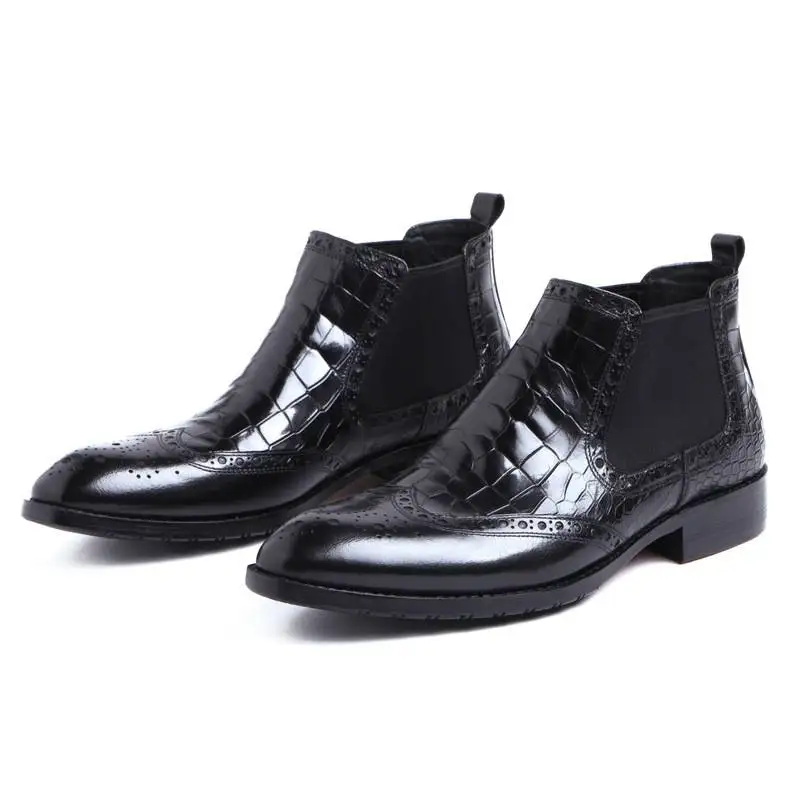 

New arrival breathable carved brogue boots men genuine leather black men boots pointed toe men ankle boots winter chelsea boot