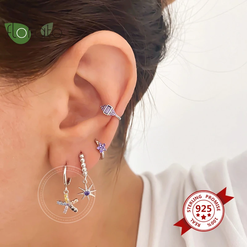 Серьги кольца женские из серебра 925 пробы с разноцветными