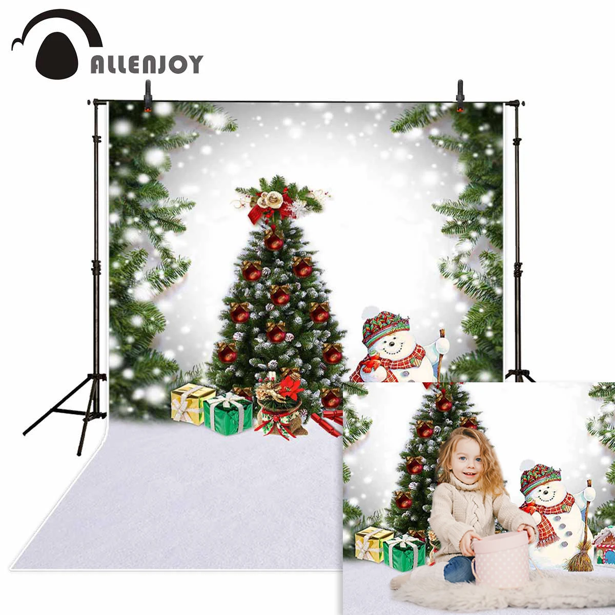 Allenjoy Рождественская фотография Фон Снежинка елка Снеговик зима холодный детский