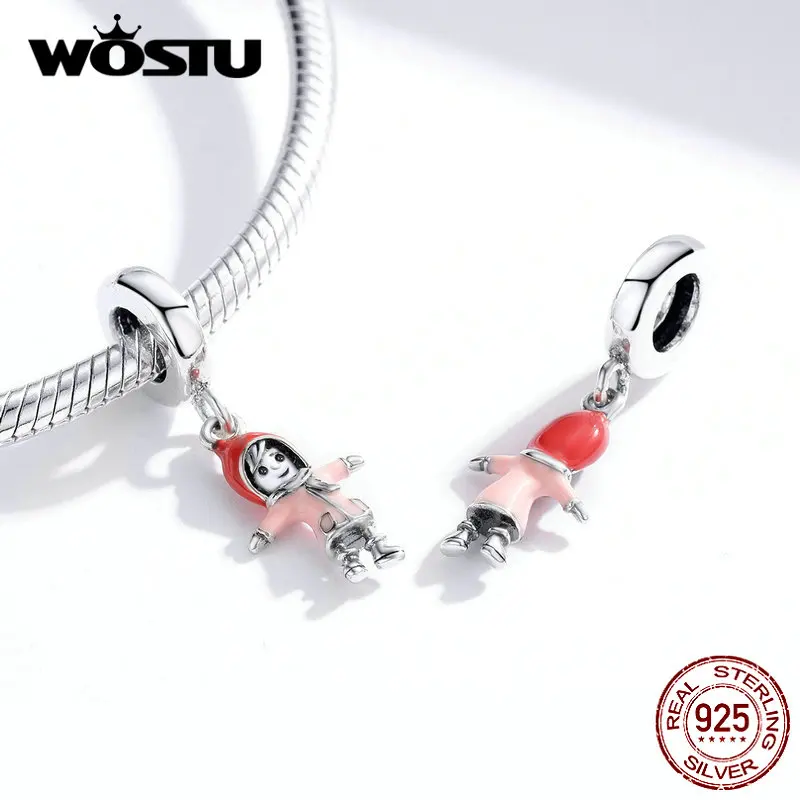 WOSTU, 925 пробы, серебряные, для катания на лыжах, для мальчиков и обнимающих, подвески для девушки, бусины, подходят к оригинальному браслету, подвеска, ювелирные изделия дружбы CQC1352