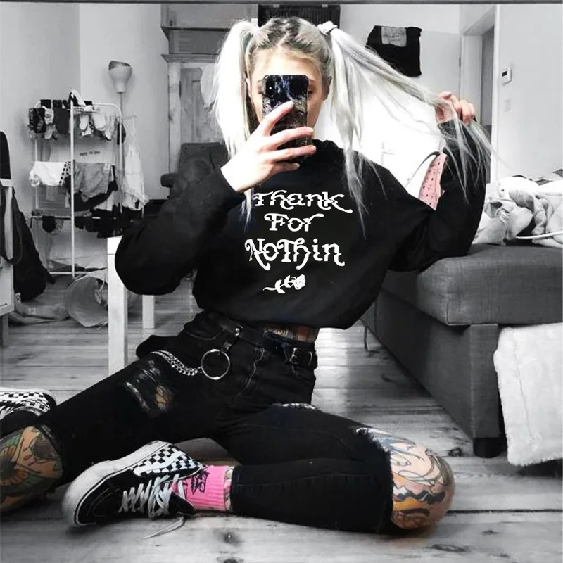Футболка с принтом Thank for Nothing женская футболка круглым вырезом длинным рукавом