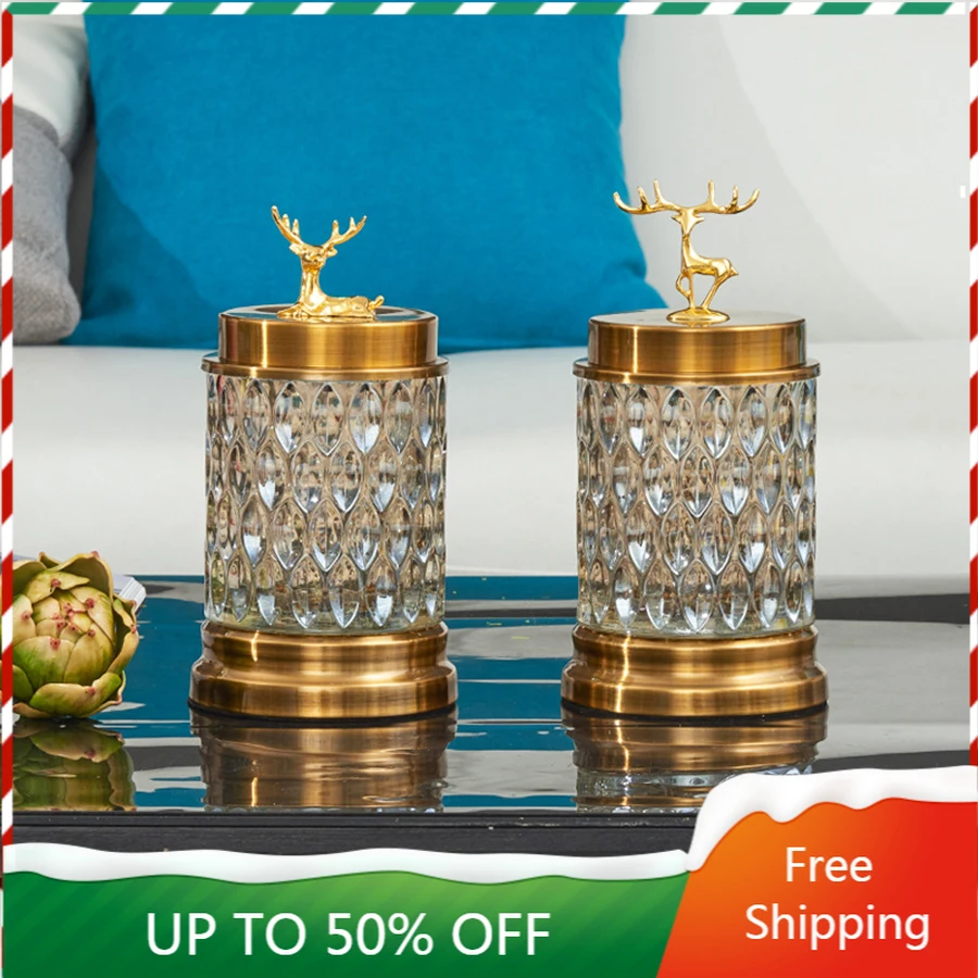 

Gold Glass Storage Jar Kitchen Retro Metal Transparent Food Contain Box Snack Europe Design Rangement Cuisine Container ZZ50SB