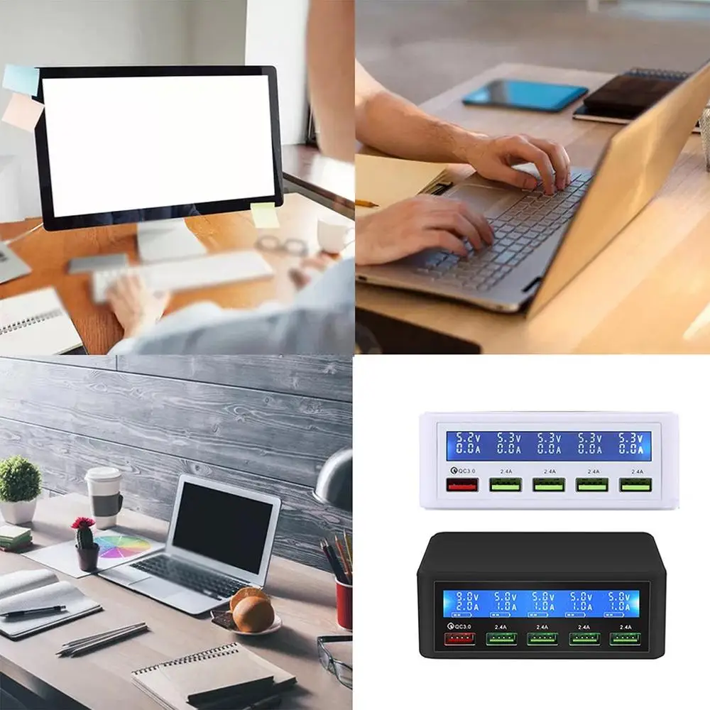 

Mobile Phone Charger 5-Port Usb Fast Charge Qc3.0 Lcd Screen Digital Display Multi-Function Charger High Power