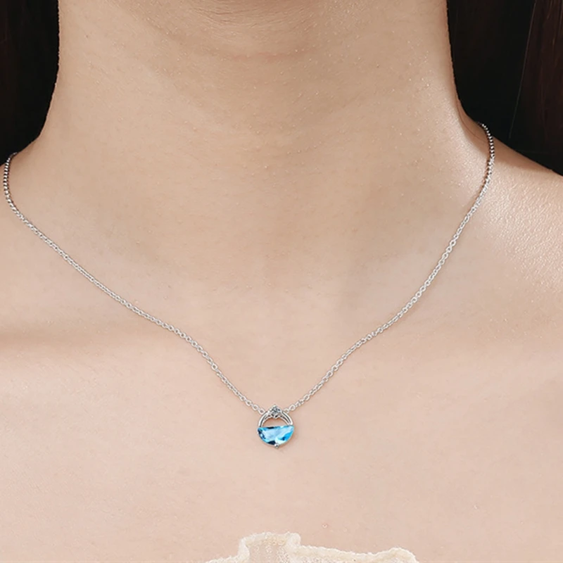 

Small Fresh Style Korean Fashion Jewelry Accessories for Women Blue Zircon Silvery Chain Round Choker Necklace Cadenas Mujer