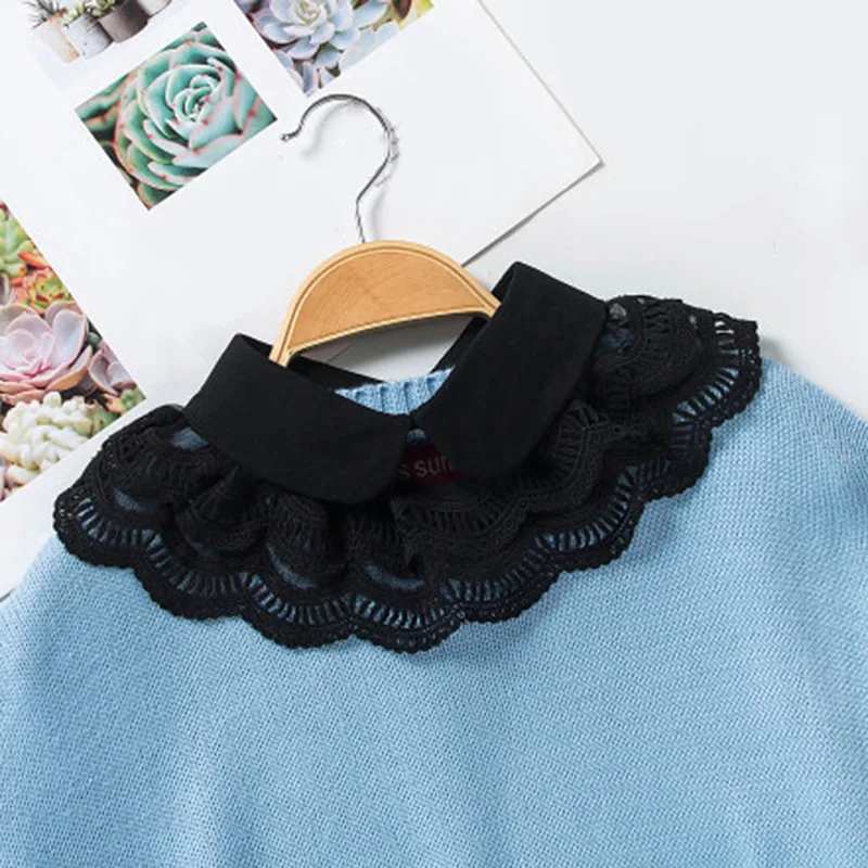 

Women Fake Collar Chiffon Clothing Decorative Collar White Black Lace Detachable Lapel Choker Necklace Clothes Fake Collars