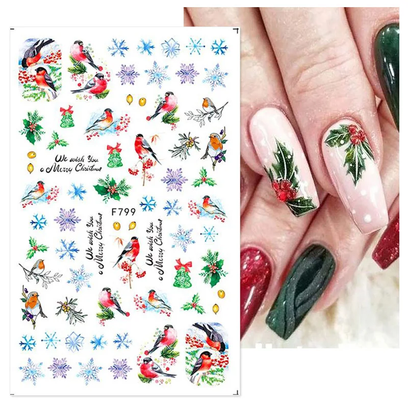 Christmas Xmas 3D Nail Stickers Decals Snowflakes Elk Bear Transfer Art Self-Adhesive Decoration | Красота и здоровье